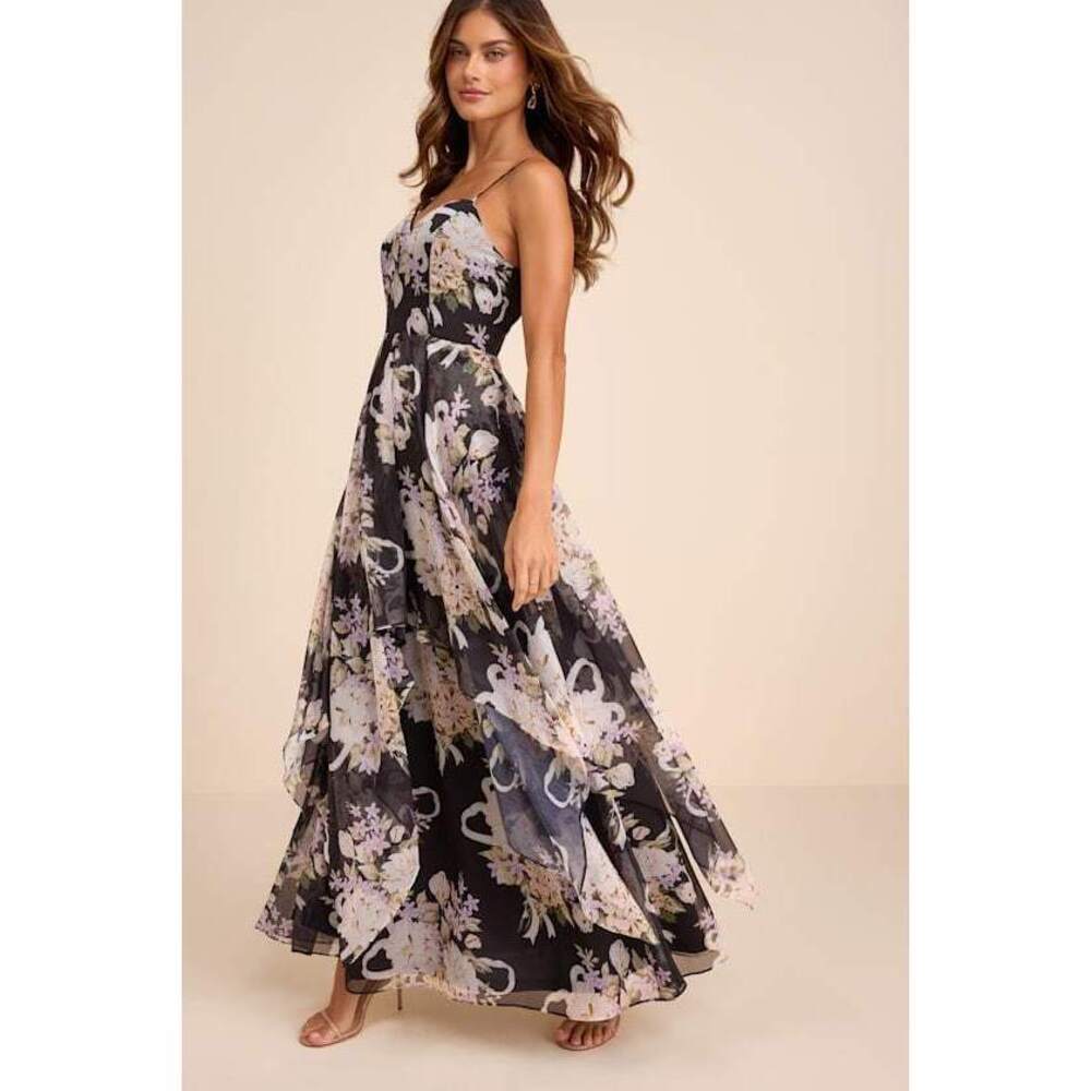 Lulus Breigh Black Floral Sleeveless Maxi Dress - Size S